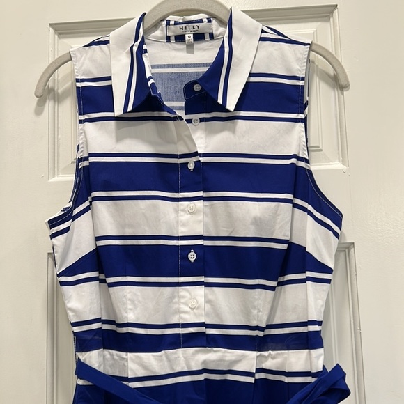 Milly Cobalt Blue & White Striped Collared Dress for Office or Casual sz.10 - Picture 3 of 11